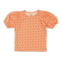 Wander + Wonder Pink Straberry Check Puff Sleeves Top
