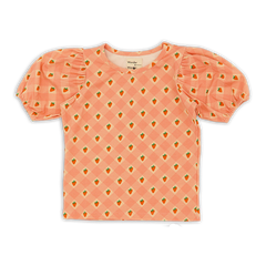 Wander + Wonder Pink Straberry Check Puff Sleeves Top