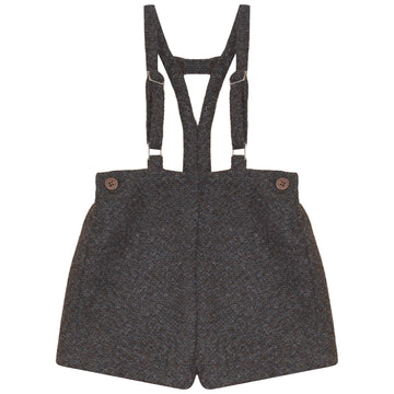 Calla Lili Boy Tweed Shorts With Suspenders - Grey/Brown (Runs small size up)