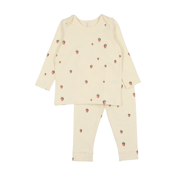 Lilette By Lil Legs Embroidered Fruit Long Set Ivory/Strawberry
