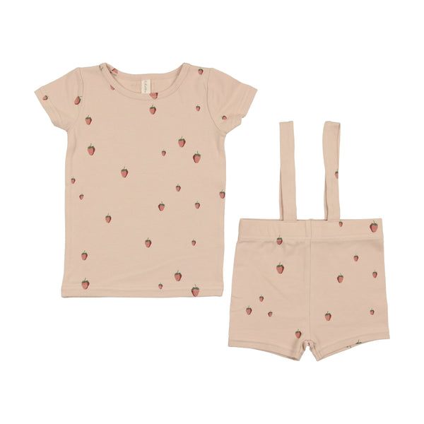 Lilette By Lil Legs Embroidered Fruit Short Set Peach/Strawberry