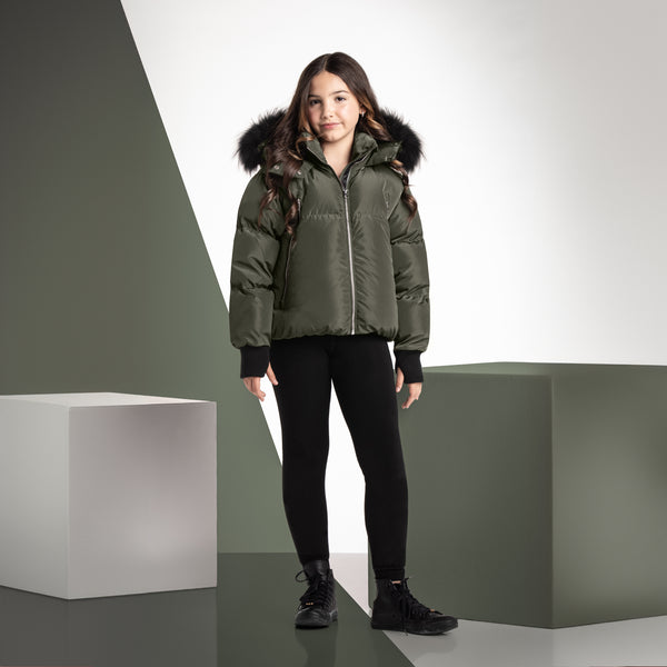 Ellabee Chira Oversized Jacket Olive Black-Racoon Fur (F24-3002GRN)