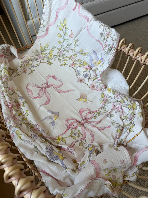 Little Threads The Label Rose Ribbon Garden Muslin Blanket