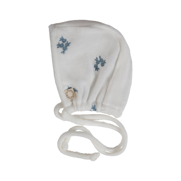 Citrine White/Blue Embroidered Eyelet Velour Bonnet