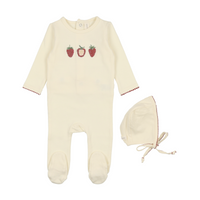 Lilette By Lil Legs Embroidered Fruit Footie Set Ivory/Strawberry