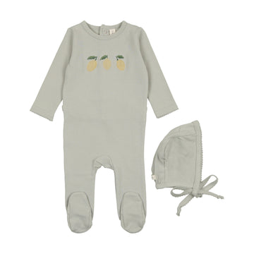 Lilette By Lil Legs Embroidered Fruit Footie Set Mint/Lemon