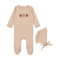 Lilette By Lil Legs Embroidered Fruit Footie Set Peach/Strawberry