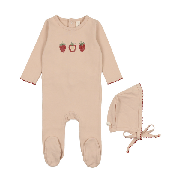 Lilette By Lil Legs Embroidered Fruit Footie Set Peach/Strawberry