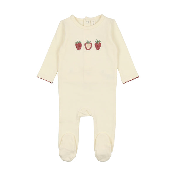 Lilette By Lil Legs Emroidered Fruit Footie Ivory/Strawberry