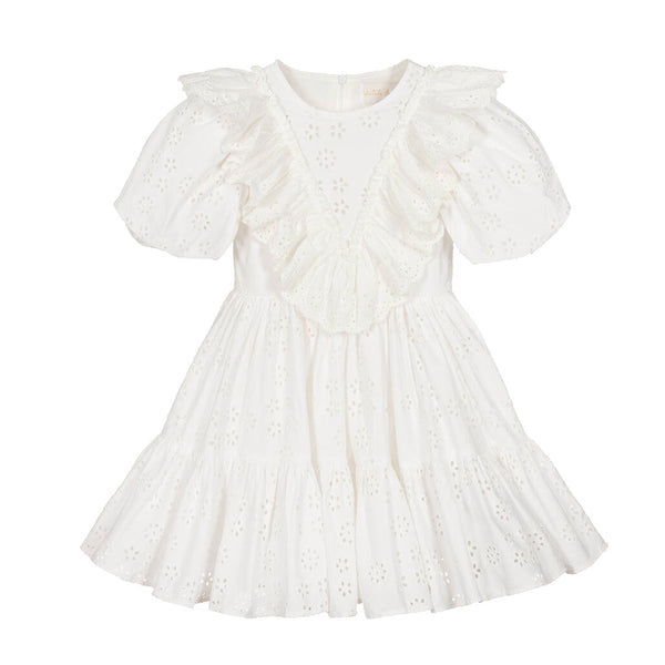 Petite Amalie White Eyelet Poplin Dress with Ruffle