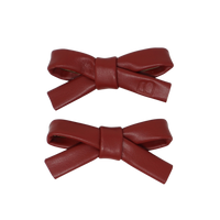 Bandeau Burgundy    Mini Bow Clip Set Embossed Leather (FINAL SALE)