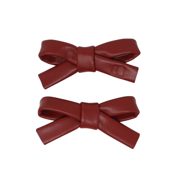 Bandeau Burgundy    Mini Bow Clip Set Embossed Leather (FINAL SALE)