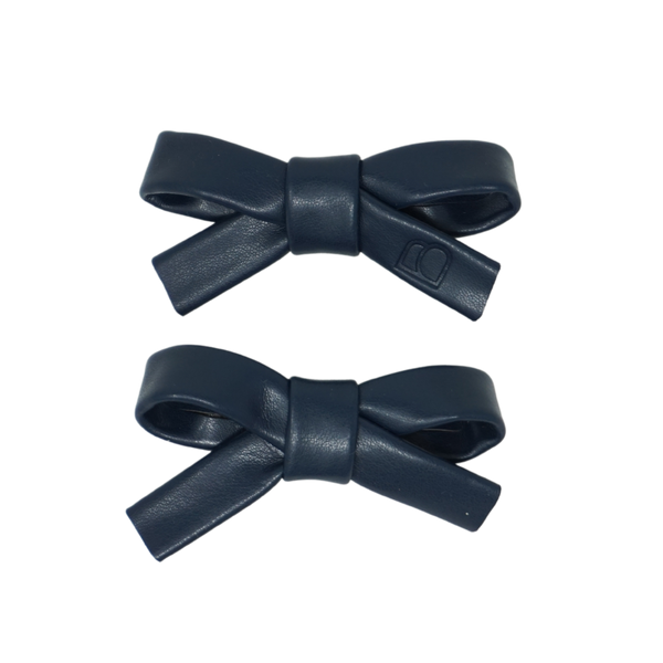 Bandeau Navy Mini Bow Clip Set Embossed Leather ( FINAL SALE )