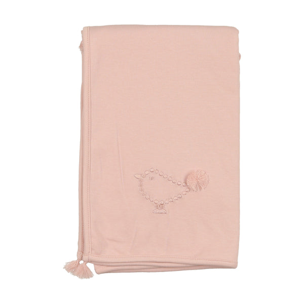 Bee & Dee Ballet Pink Embroidered Bird Blanket