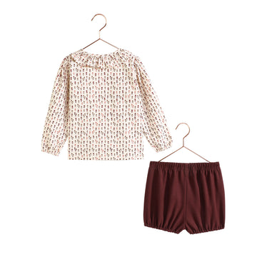 Retro Kid Emerson Baby Girl Shirt + Bloomers Set - Burgundy/ Floral