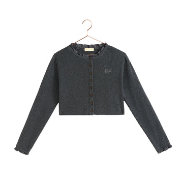 Retro Kid Emerson Ruffle Knit Crop Cardigan Teen - Gray