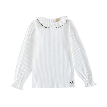 RetroKid White/ Black Emery Pointelle Collared Tshirt Long Sleeve