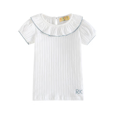 RetroKid White/ Light Blue Emery Pointelle Collared Tshirt Short Sleeve