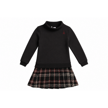 Mode Avant Paris Sweatshirt Dress with Pleated Plaid