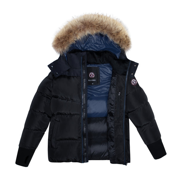 Ellabee Boys Gabriel Navy-Accent Natural-Racoon Coat (F24-3001)