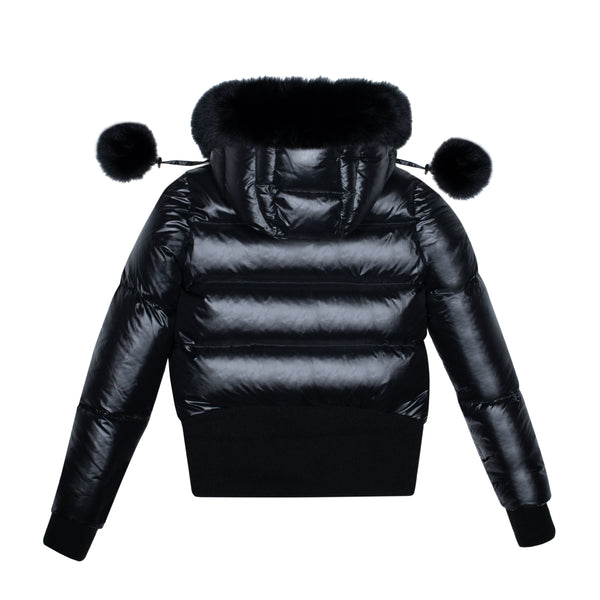 Ellabee Sylvia Pom Pom Teen Bomber Black Racoon Fur (F243008B)