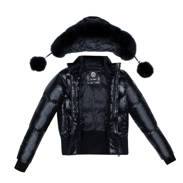 Ellabee Sylvia Pom Pom Teen Bomber Black Racoon Fur (F243008B)