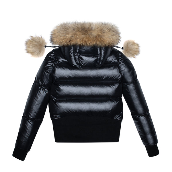 Ellabee Sylvia Pom Pom Teen Bomber Natural Racoon Fur (F243008R)