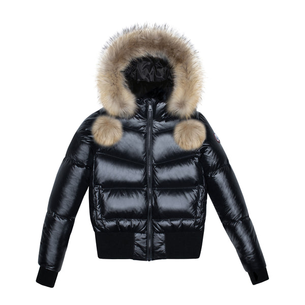 Ellabee Sylvia Pom Pom Teen Bomber Natural Racoon Fur (F243008R)