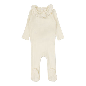 Lilette By Lil Legs Fine Pointelle Collar Footie Cream Ruffle