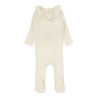 Lilette By Lil Legs Fine Pointelle Collar Footie Cream Ruffle