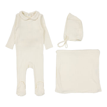 Lilette By Lil Legs Fine Pointelle Collar Layette Set Cream Peter Pan