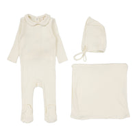 Lilette By Lil Legs Fine Pointelle Collar Layette Set Cream Peter Pan