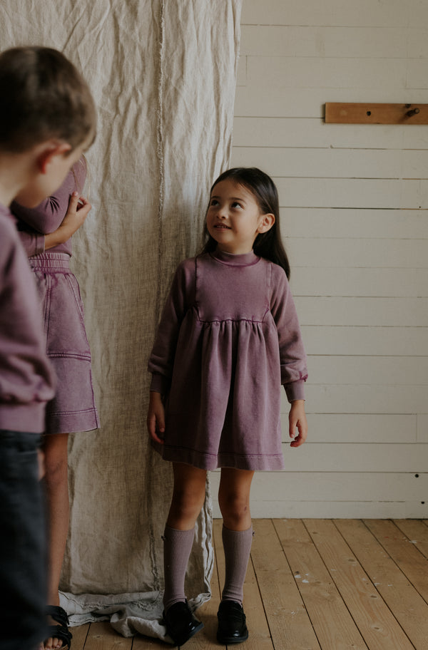 Farren + Me Washed Purple Washed Turtleneck Bib Dress