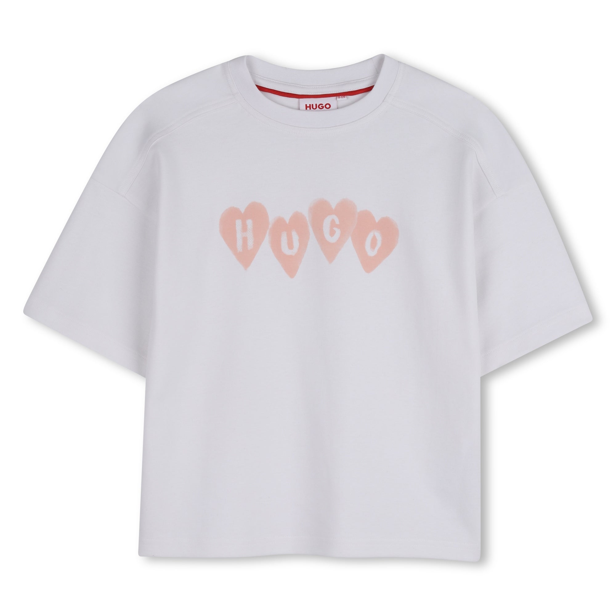 Hugo Pink Hearts Short Sleeve White Tee | Buttons Bebe