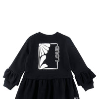 Loud Apparel Black/Ecru Dress Ruffle Sleeve