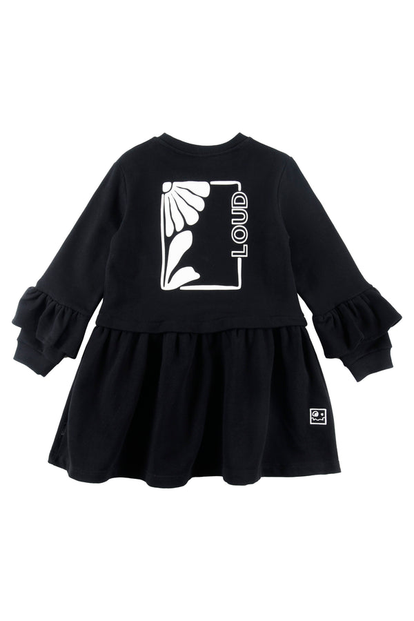 Loud Apparel Black/Ecru Dress Ruffle Sleeve