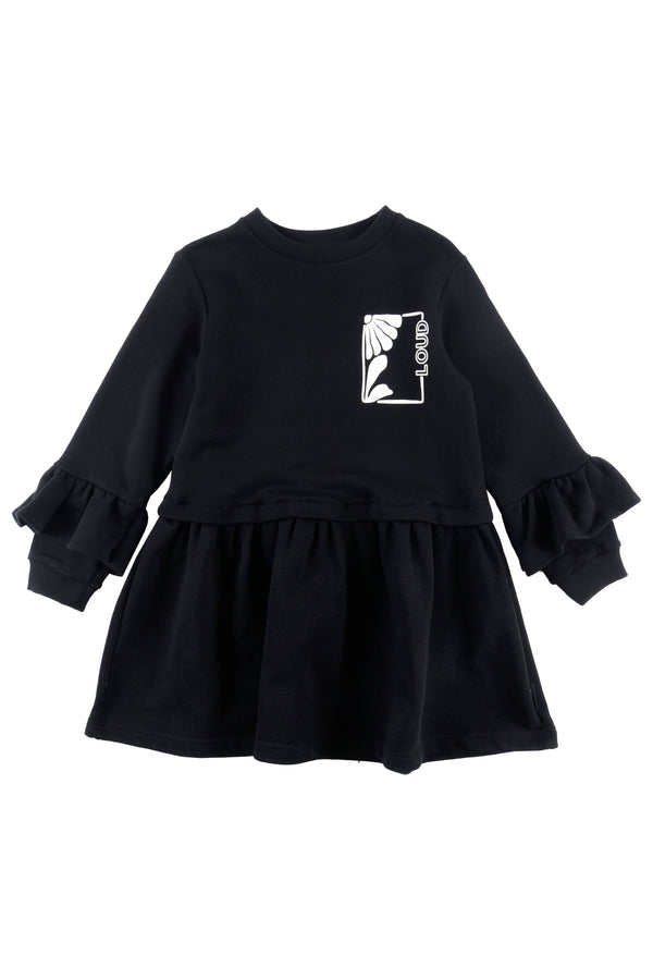 Loud Apparel Black/Ecru Dress Ruffle Sleeve