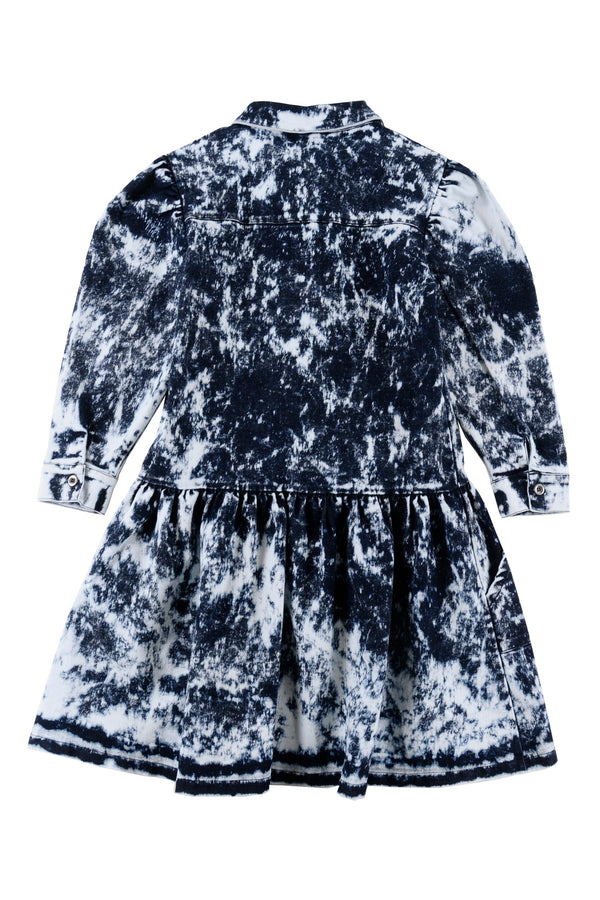 Loud Apparel Blue Stained Dress Mutton Sleeves