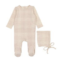 Lilette By Lil Legs Grid Footie Set Cream/Rose