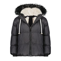 Scotch Bonnet Kids Black Fur With White Tips Drawstring Puffer