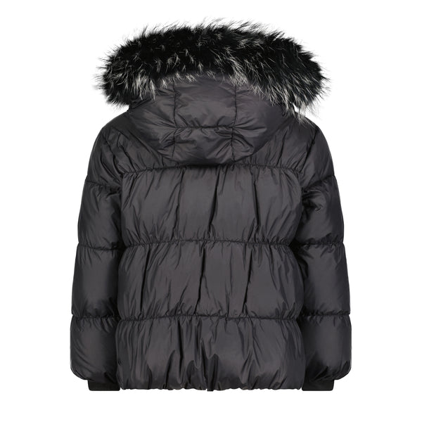 Scotch Bonnet Kids Black Fur With White Tips Drawstring Puffer