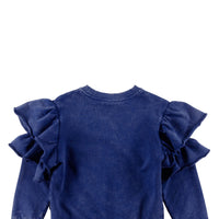 Loud Apparel Blue Dress Collar Sweater Ruffle Sleeves