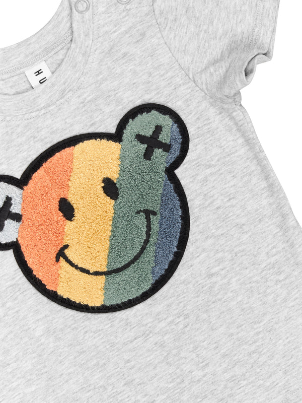 Huxbaby Grey Marle Smiley Rainbow T-Shirt