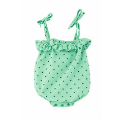 Piupiuchick Green W/ Black Hearts Allover Baby Romper W/ Ruffles