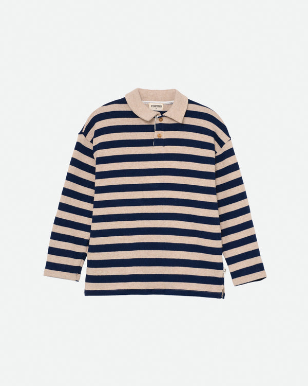 My Little Cozmo Beige Navy Soft Feel Wide Stripes