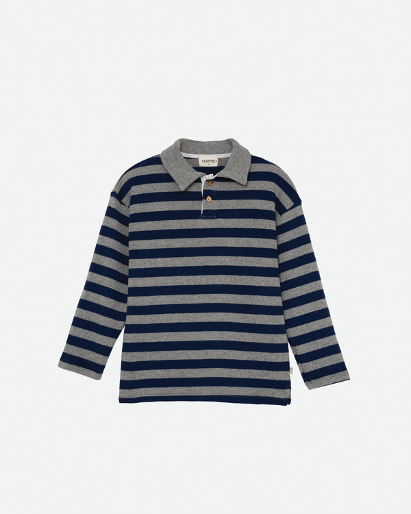 My Little Cozmo Grey Navy Soft Feel Wide Stripes