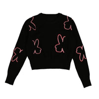 HEV Black Outlined Embroidered Flowers Knit (HKN840)