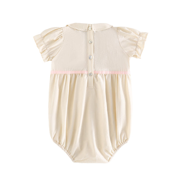 RetroKid Cream/ Pink Halston Smocked Baby Girl Romper