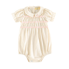 RetroKid Cream/ Pink Halston Smocked Baby Girl Romper