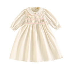 RetroKid Cream/ Pink Halston Smocked Dress - 3/4 Sleeve